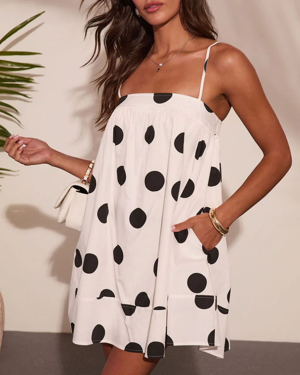 Happy Glow Polka Dot Cotton Mini Dress