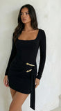 Aloria Square Neck Draped Mini Dress Black