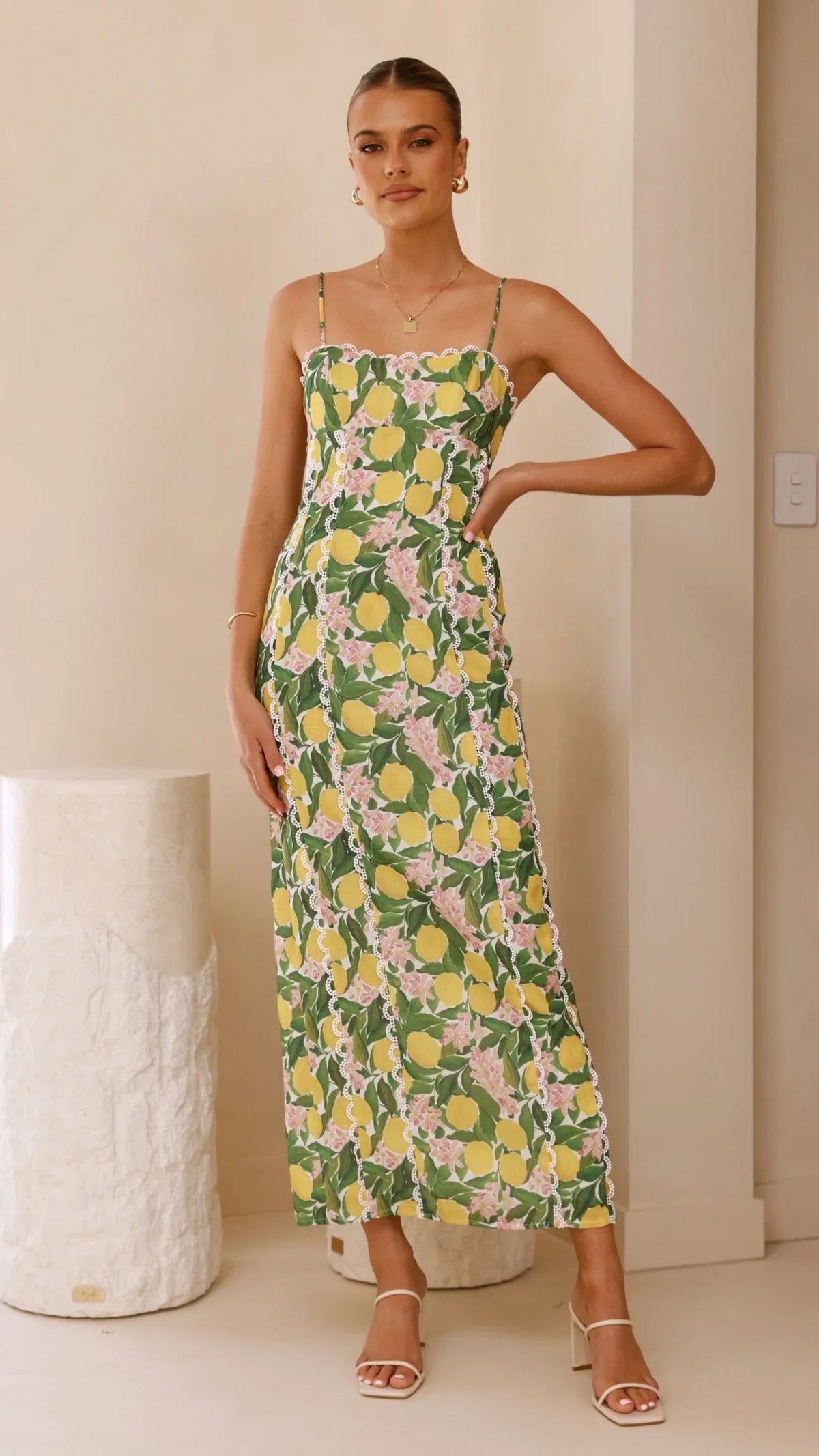 Carlia Midi Dress Lemon Print