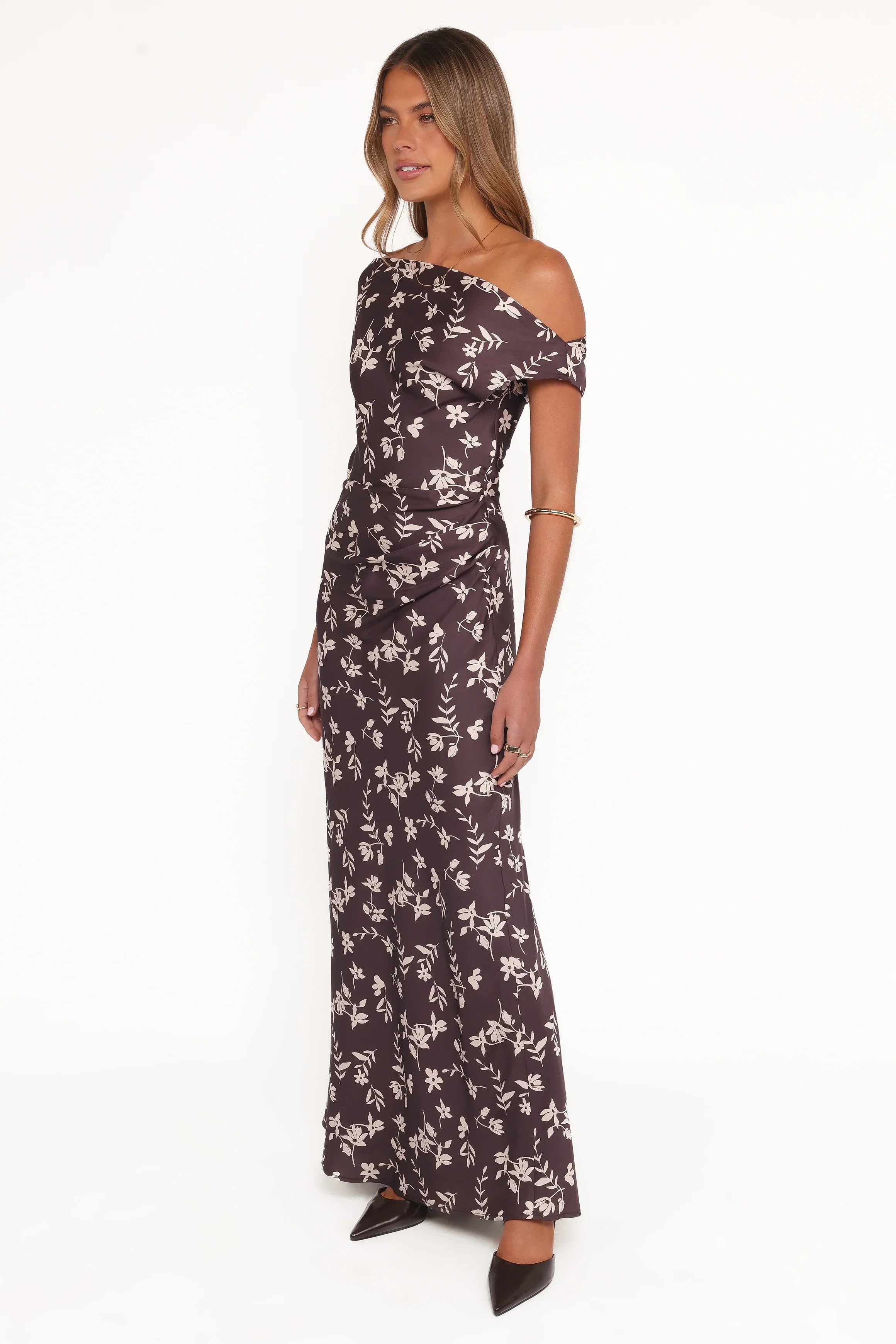 Zafira Midi Dress Brown Cream Floral