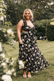 Lucah Frill Shoulder Maxi Dress Black Floral