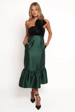 Amelie Bow Front One Shoulder Midi Dress Black Emerald