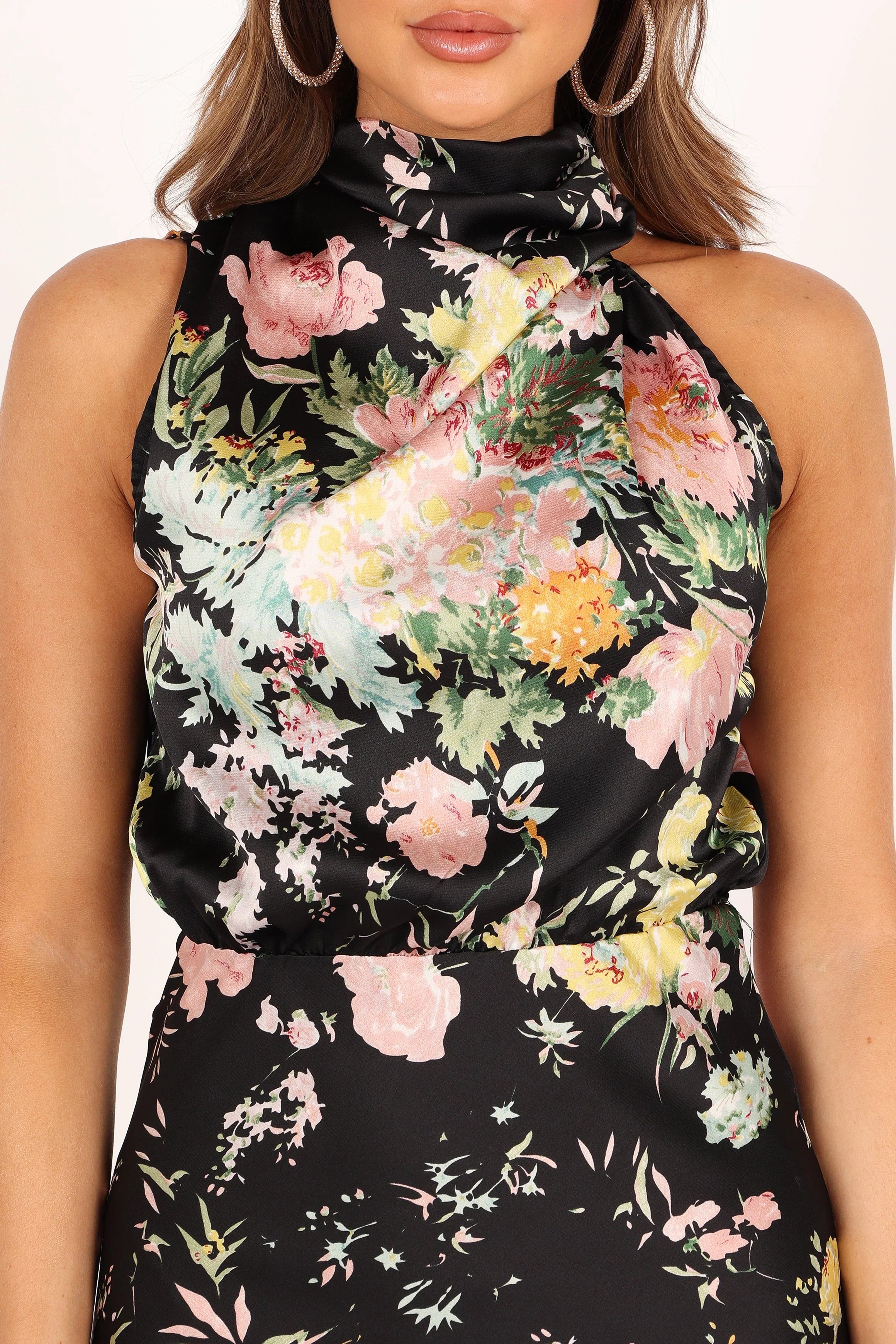 Anabelle Halter Neck Mini Dress Black Floral