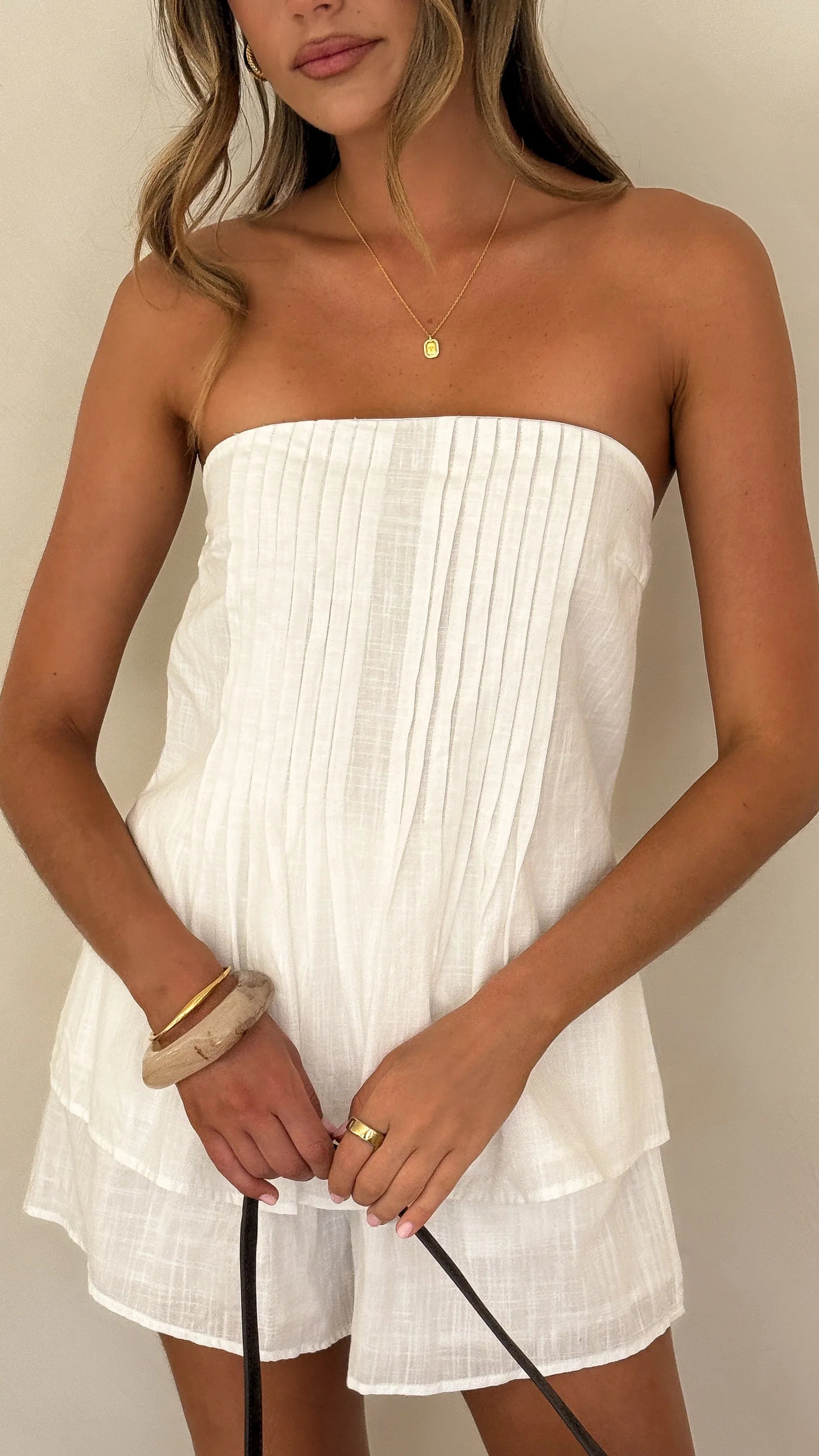 Sharni Strapless Pleat Top and Shorts Set White
