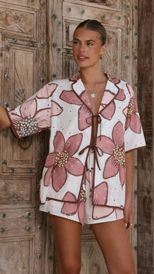 Eloise Eyelet Top Botanic Pink Print