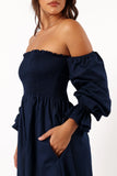 Domenica Shirred Long Sleeve Dress Navy
