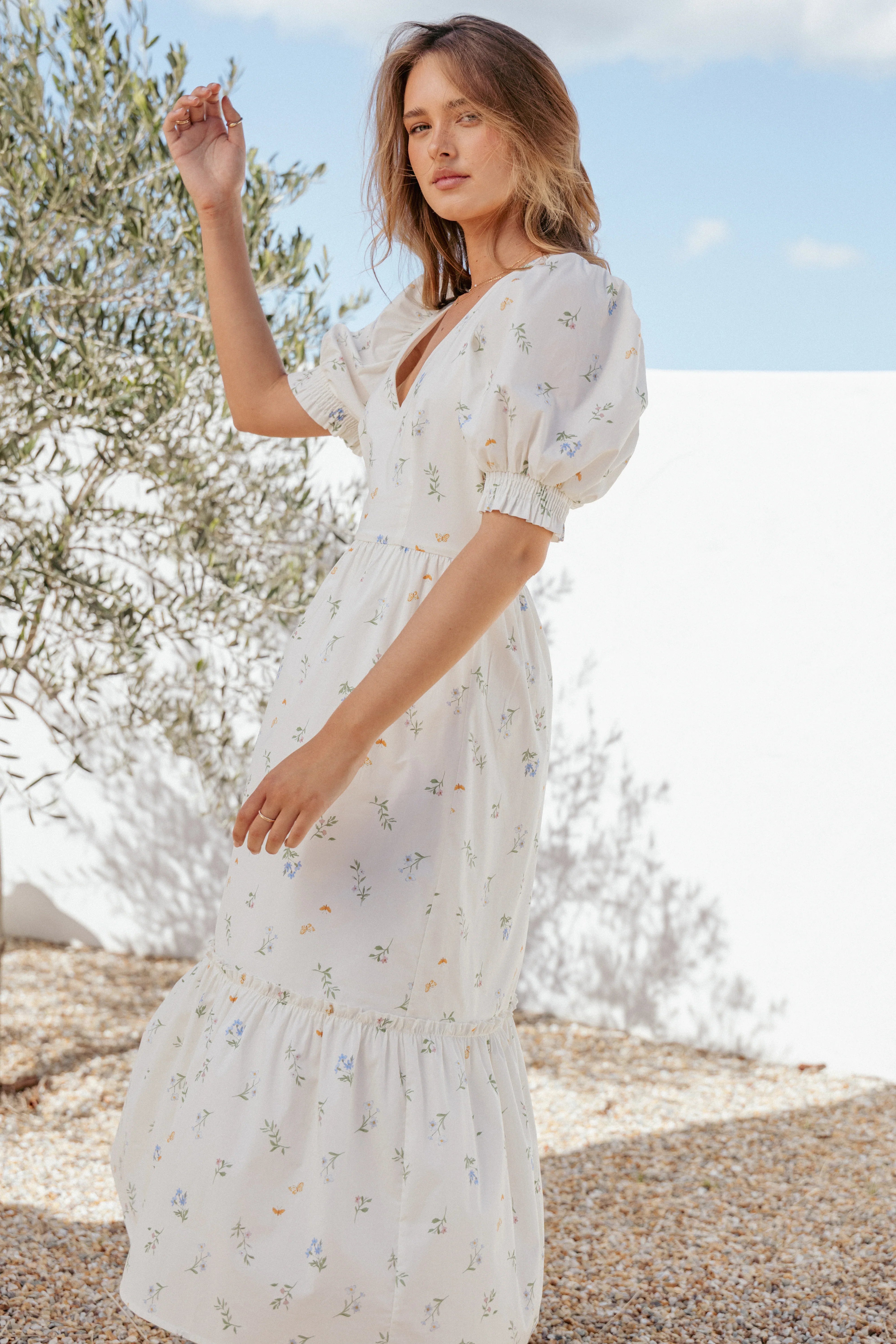 Steele Puff Sleeve Midi Dress Floral