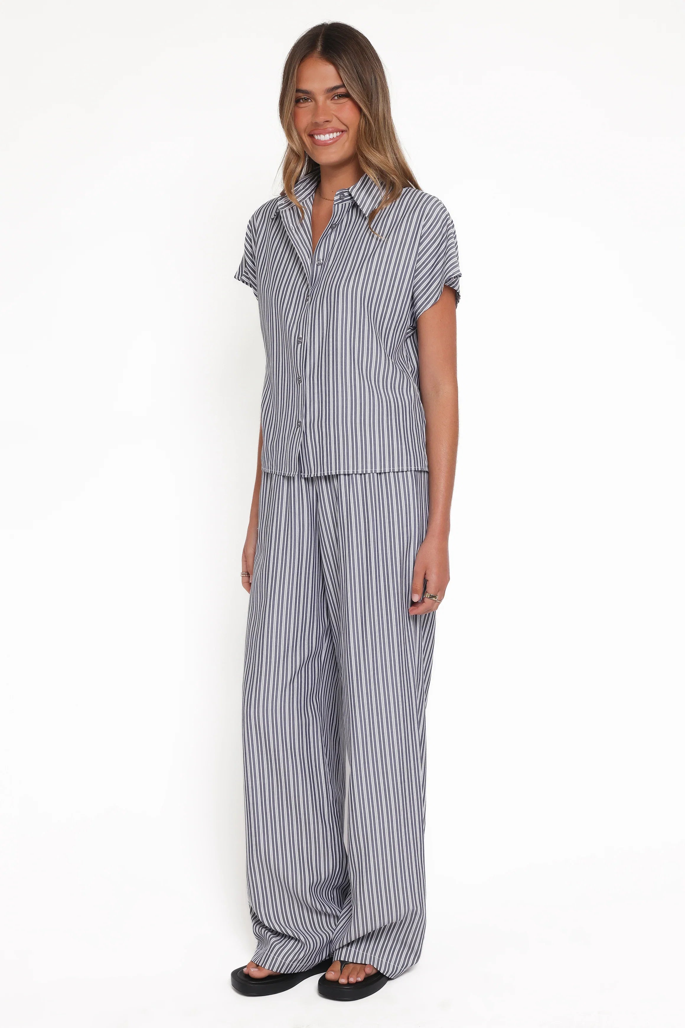 Melanie Pant Set Charcoal Stripe