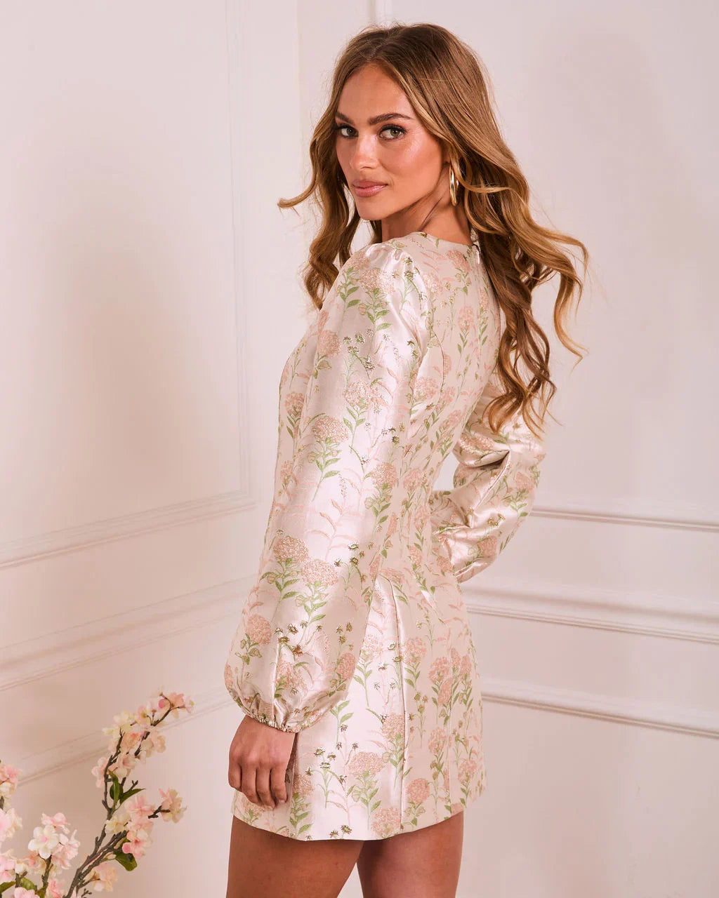 Brunch Bound Socialite Floral Brocade Mini Dress