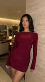 Viona Long Sleeve Mini Dress Burgundy Red