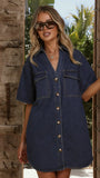 Maliha Button Up Mini Dress Dark Denim