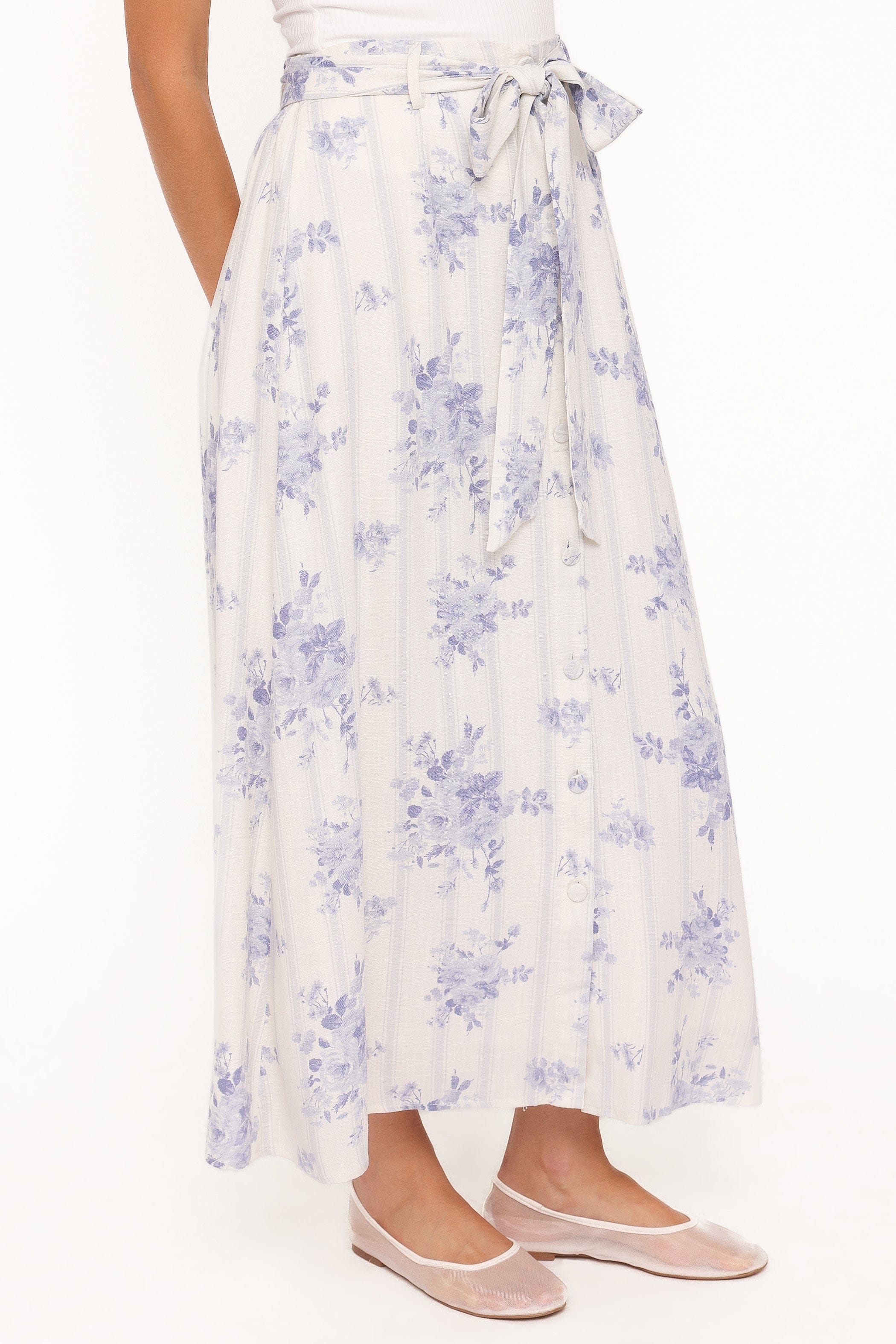 Xander Tie Waist Midi Skirt Lilac Floral