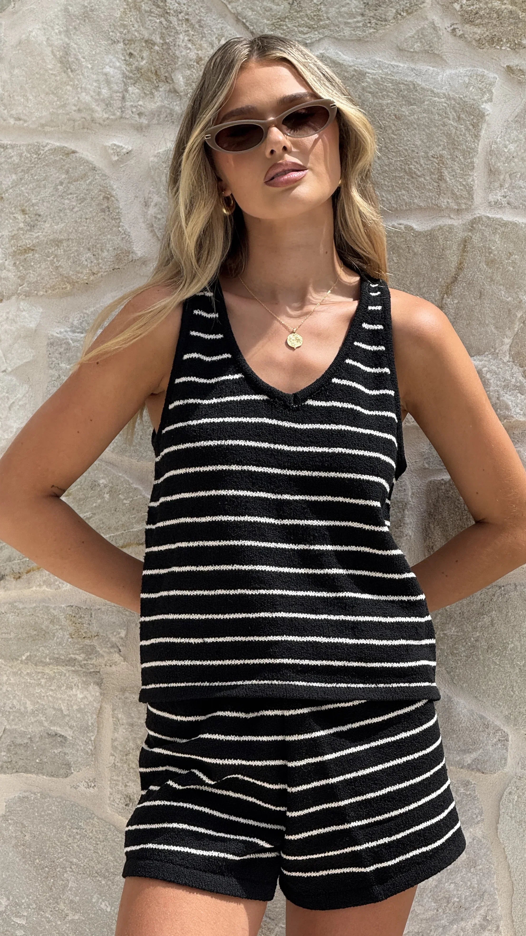 Kady Knit Top Black White Stripe