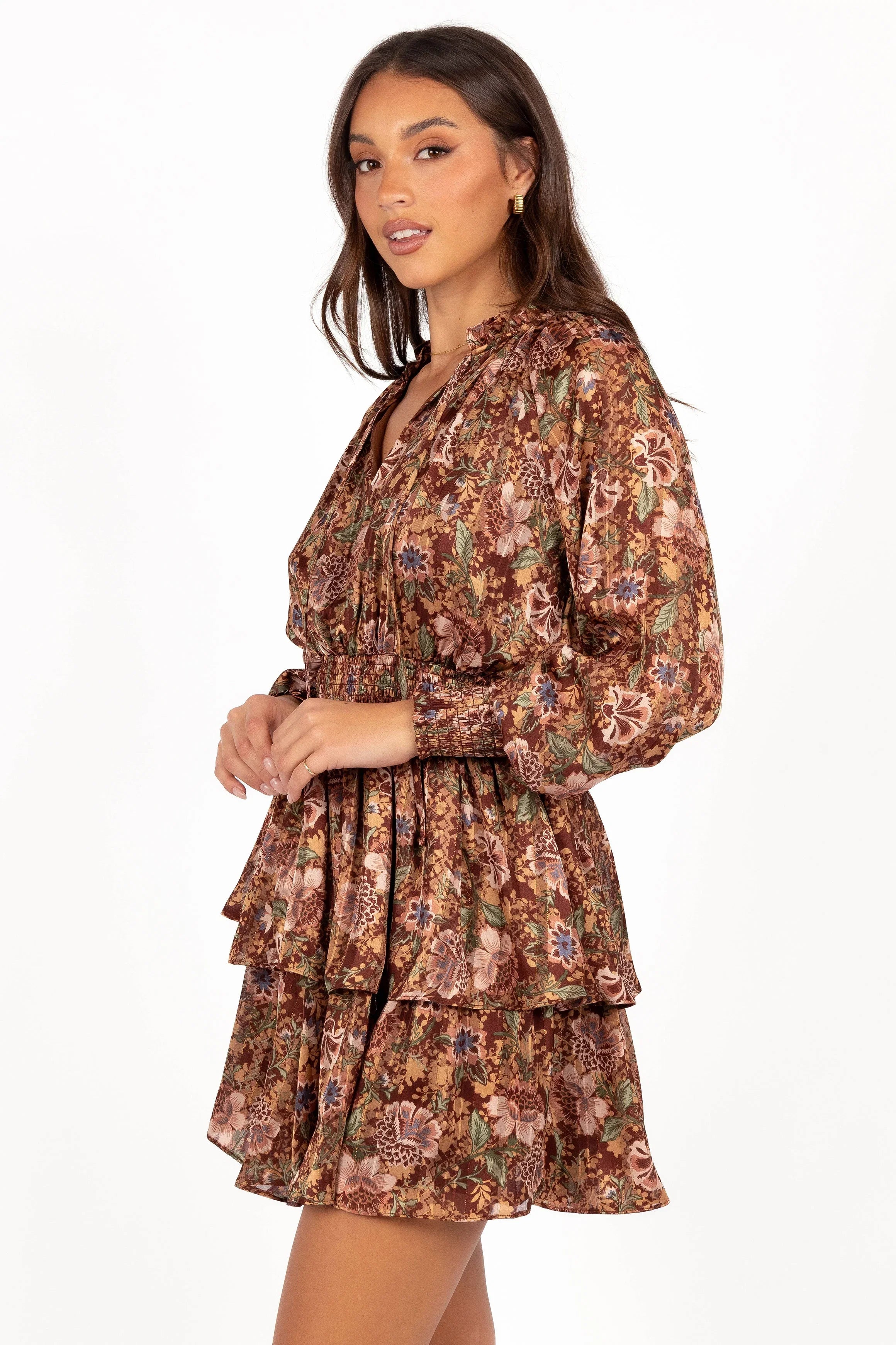 Alby Long Sleeve Mini Dress Chocolate Brown