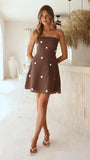 Liara Strapless Mini Dress Brown White Polka