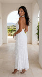 Amalfia Embroidered Halter Maxi Dress White