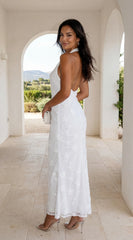 Amalfia Embroidered Halter Maxi Dress White