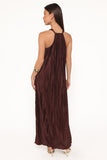 Melody Plisse Halter Maxi Dress Brown