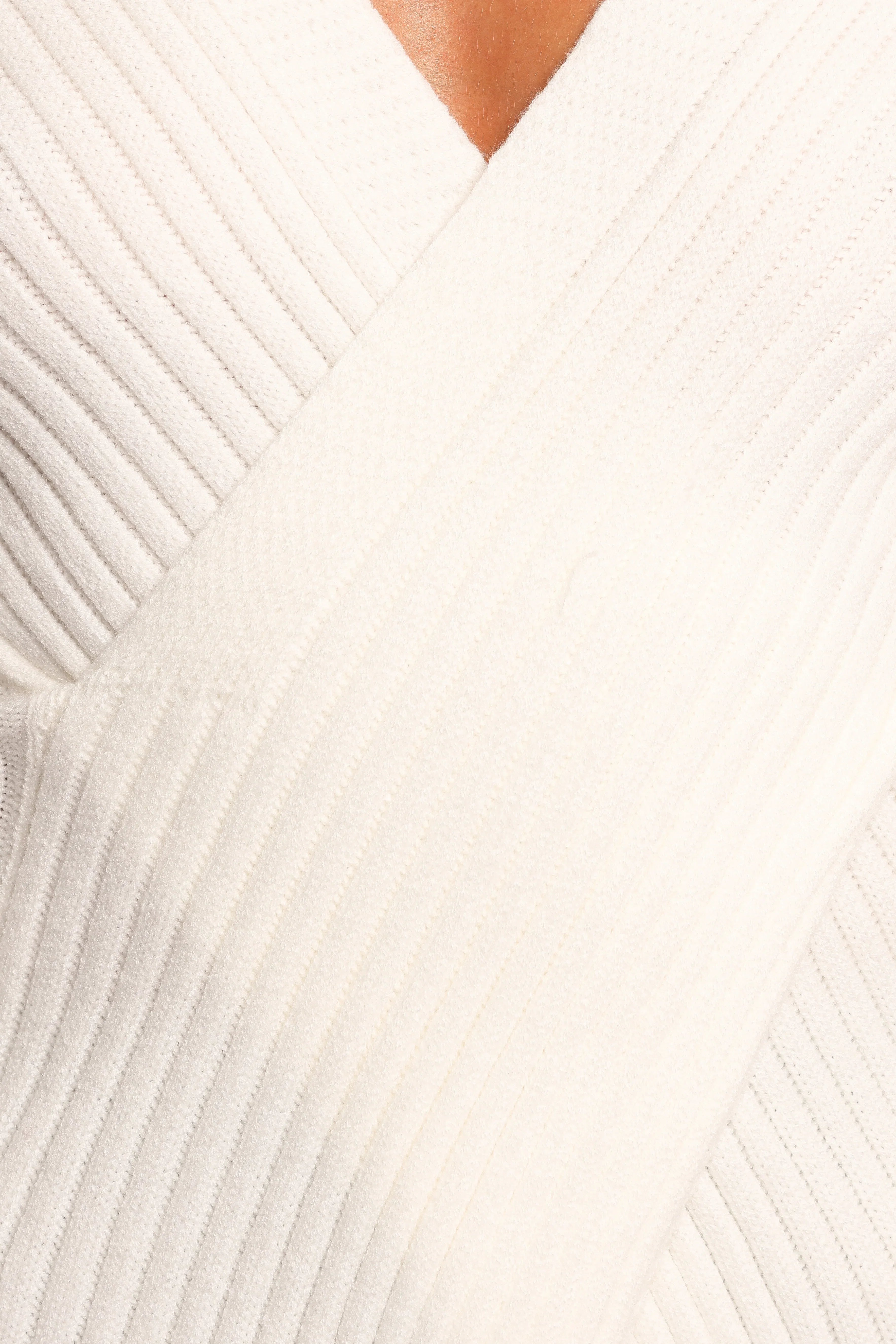 Hannon Ribbed Crossover Knit Sweater White