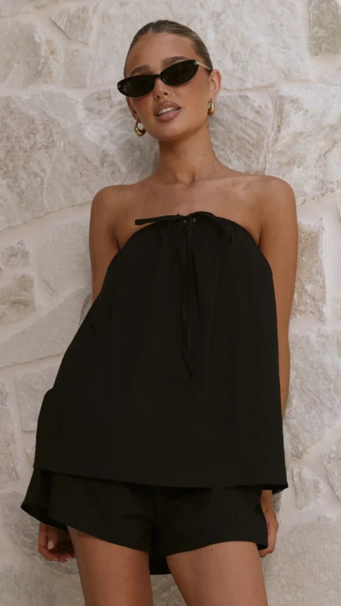 Mallie Strapless Top and Shorts Set Black