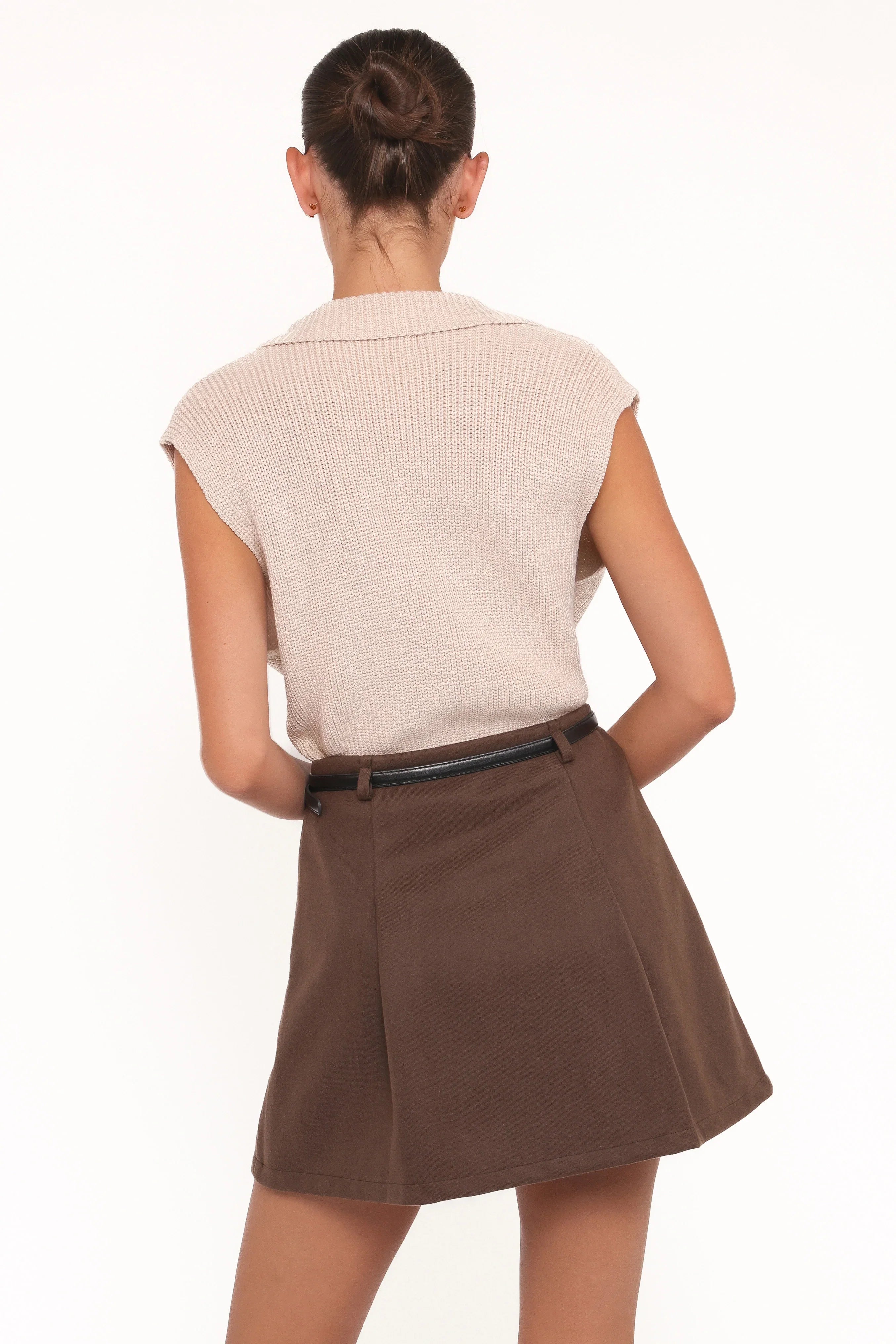 Cassia Belted Aline Skirt Chocolate Brown