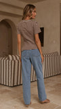 Tiarna Side Ruched Tee Brown White Stripe