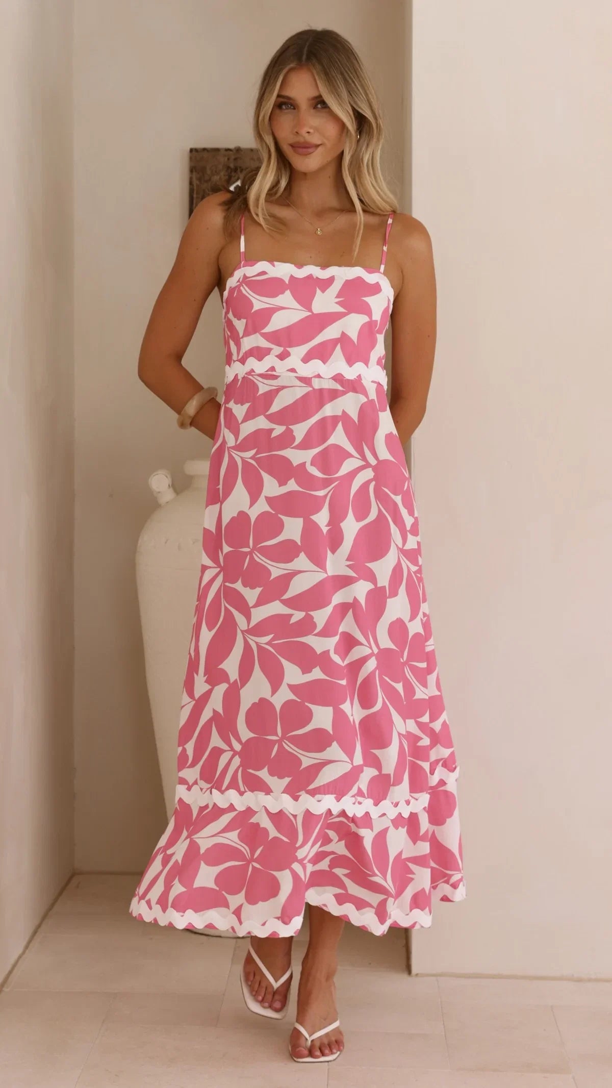 Seraphina Midi Dress Fuchsia White Print