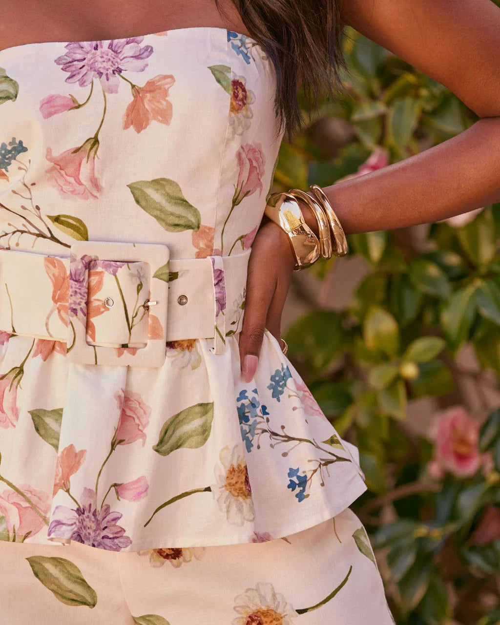 Daisy Weekend Belted Floral Peplum Top
