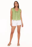 Lumi Embroidered Ruffle Top Green