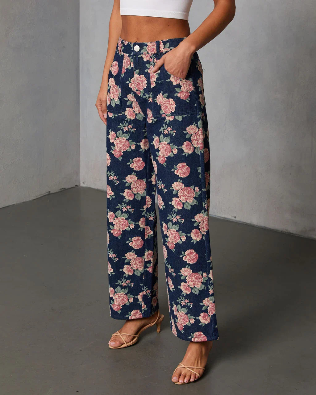 New Bloom Rigid High Rise Straight Leg Printed Jeans