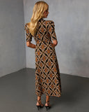 Olivyne Printed Mock Neck Knit Midi Dress