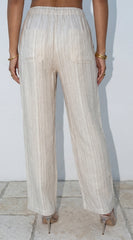 Marlow Striped Linen Wide Leg Pants Beige