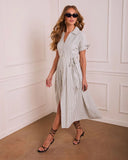 Refined Ease Striped Waist Tie Midi Dress