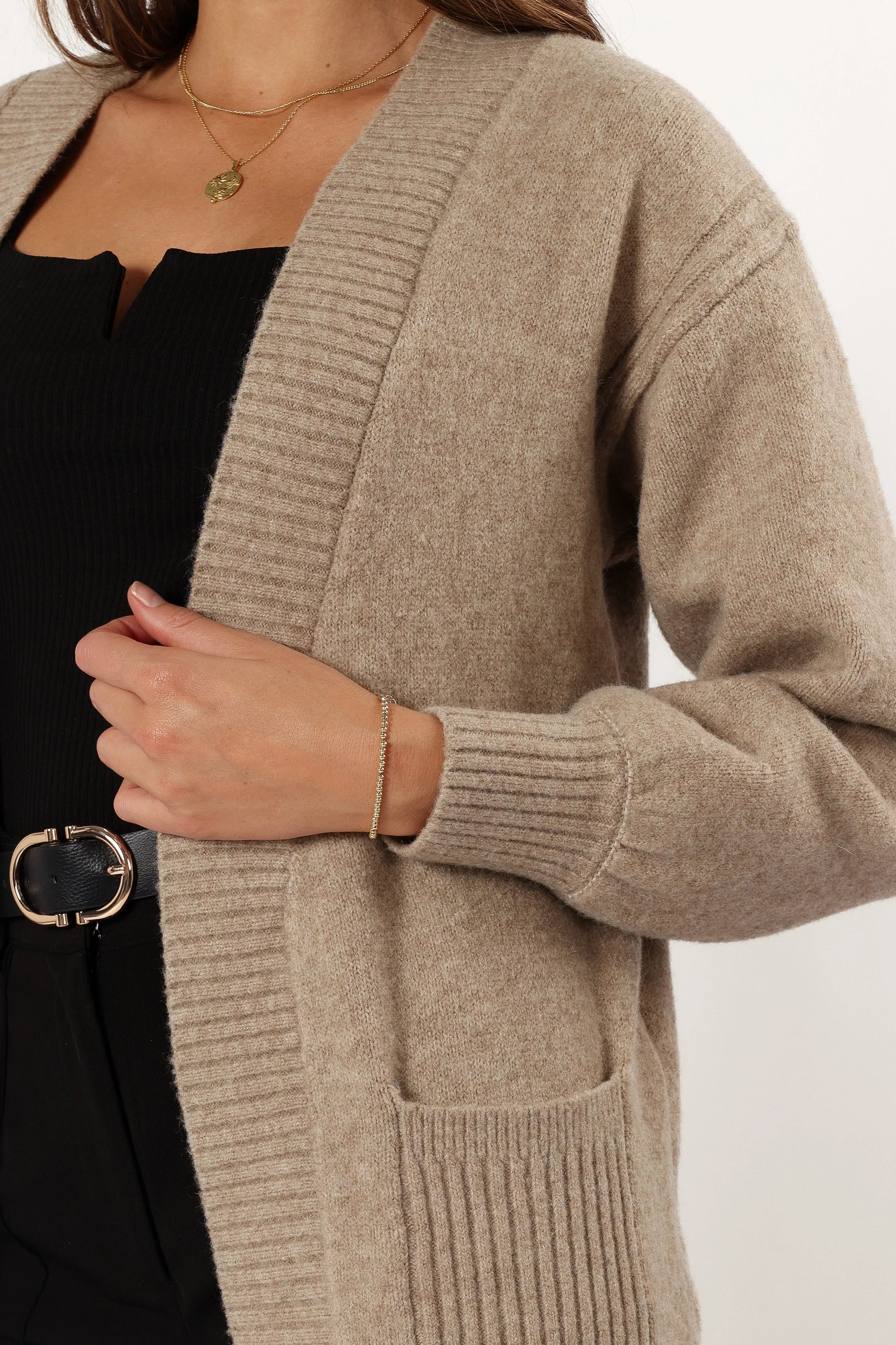 Nicolette Open Front Long Cardigan Latte