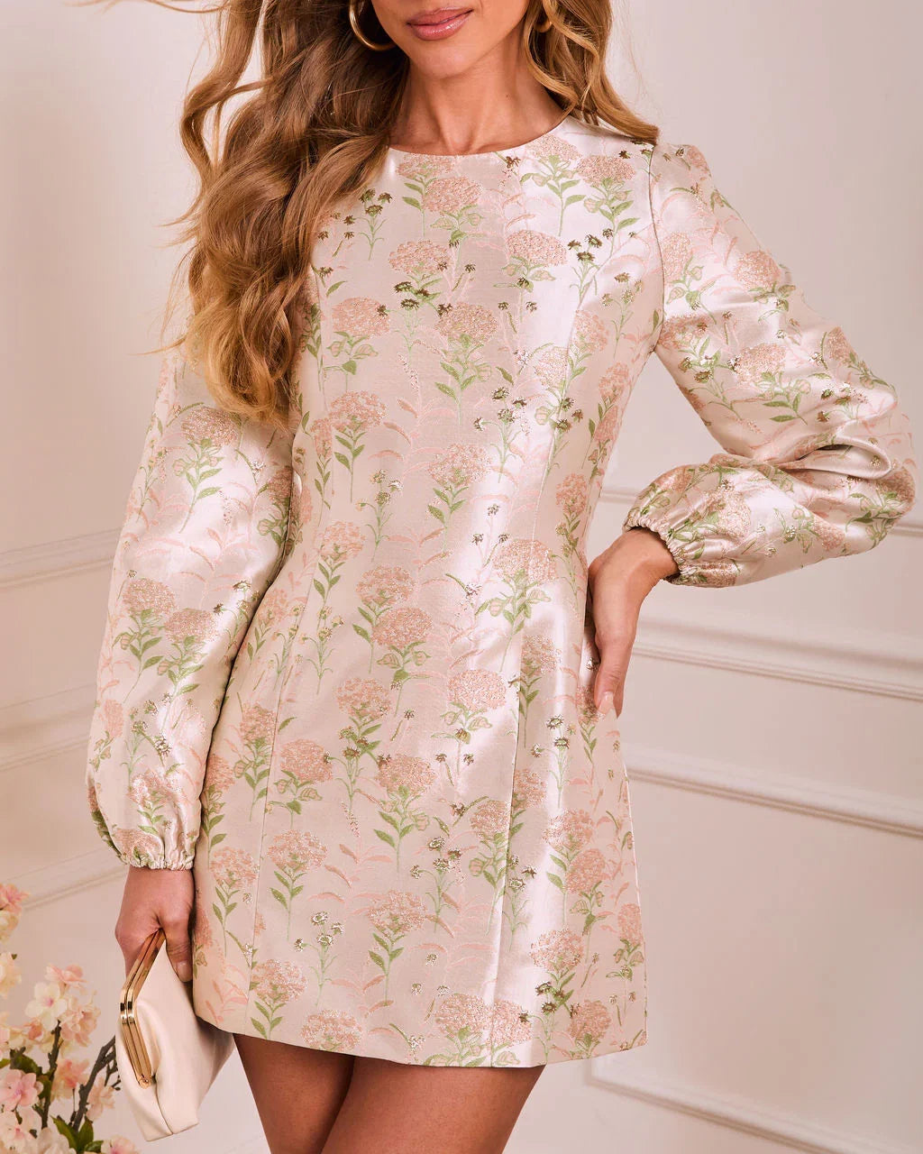 Brunch Bound Socialite Floral Brocade Mini Dress