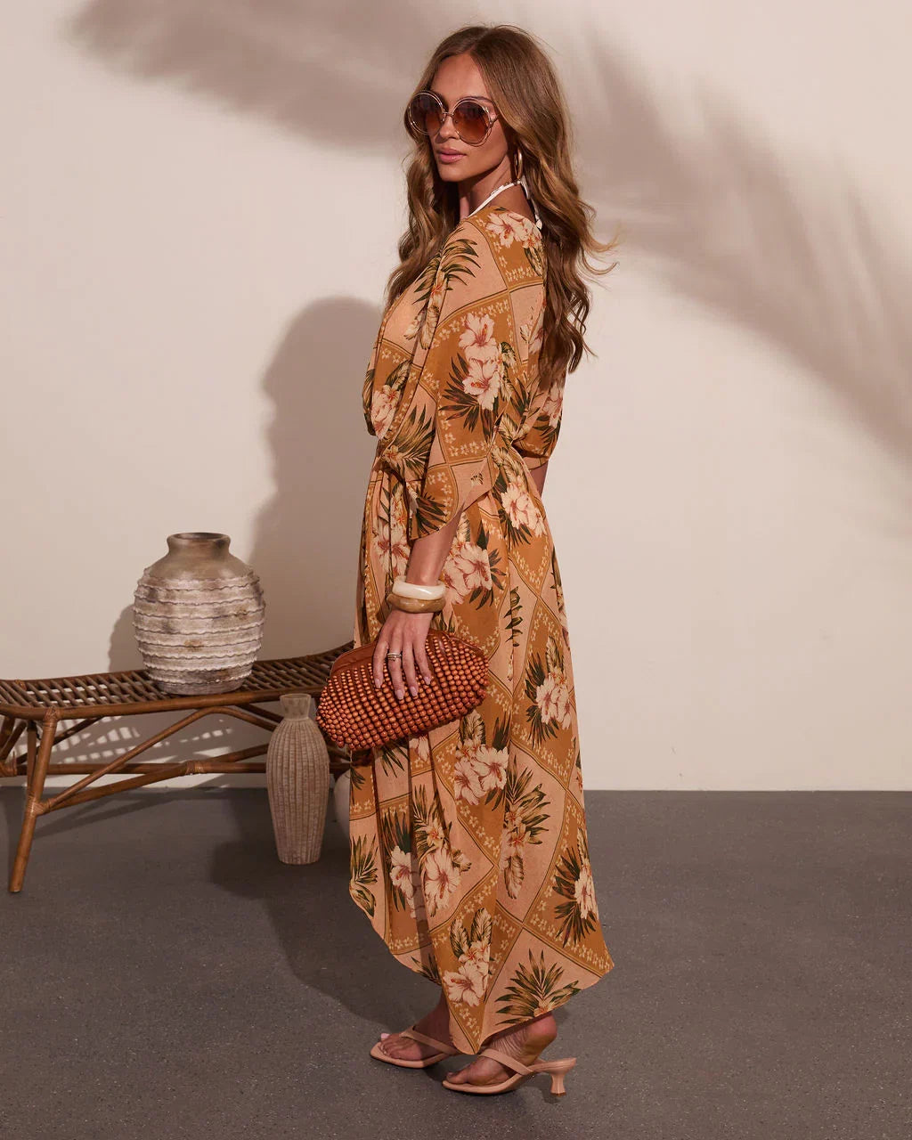 Shoreline Haze Printed Kaftan Cover Up Maxi Dress