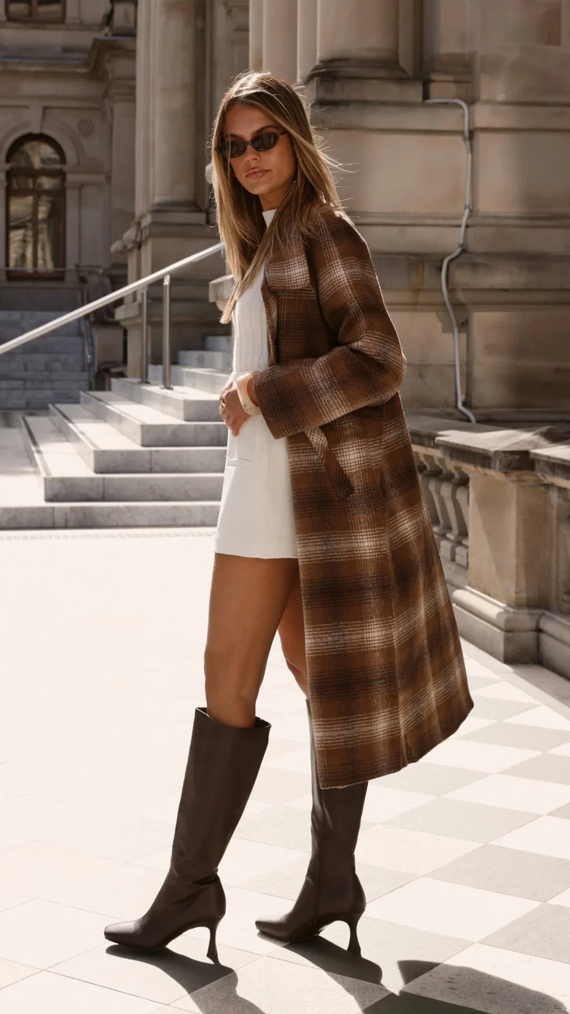 Haruna Coat Brown Beige Plaid Print