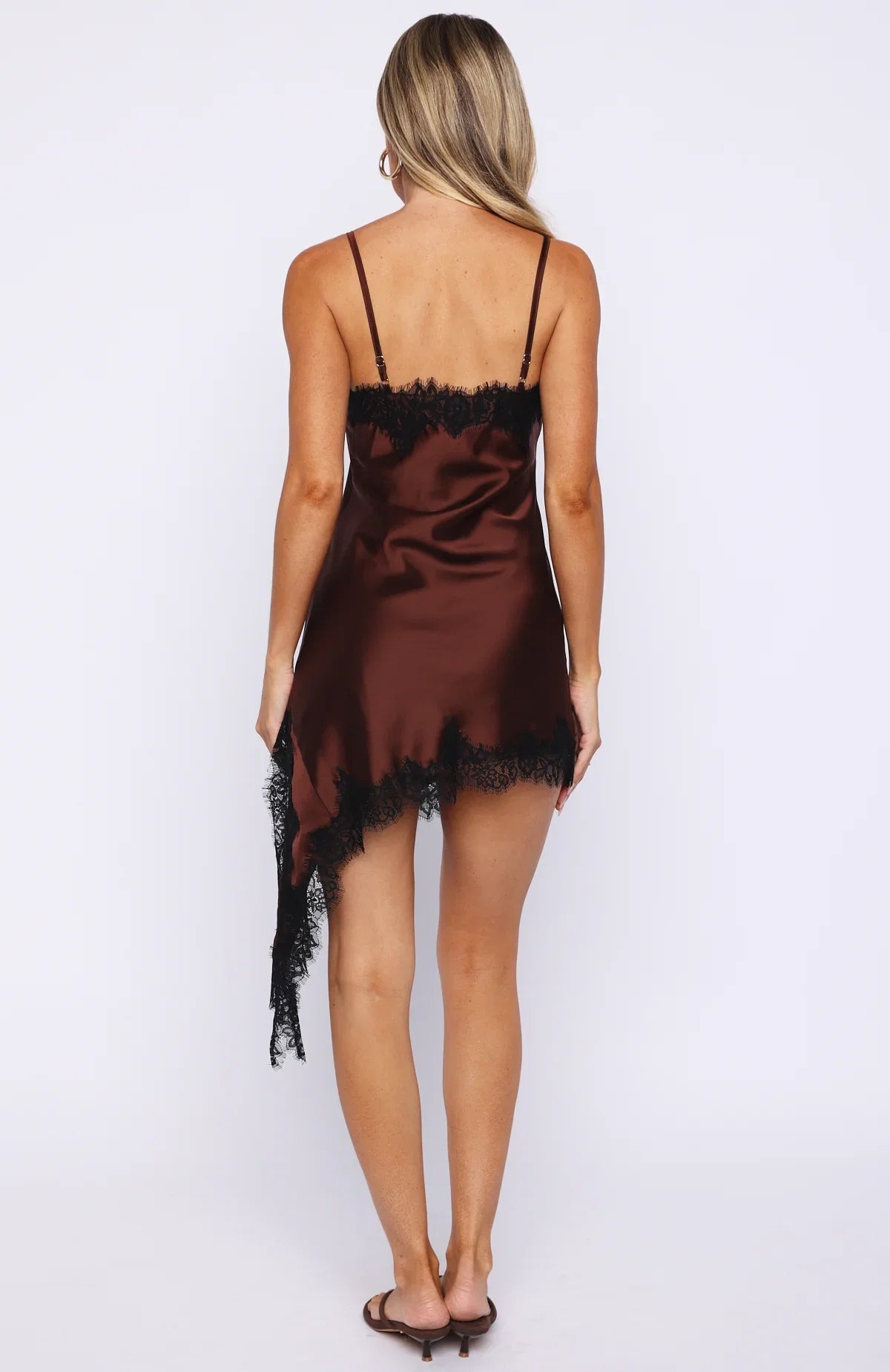 Reminders Of Me Lace Trim Mini Dress Chocolate Black