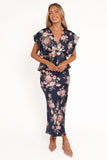 Kenna Satin Midi Skirt Navy Floral