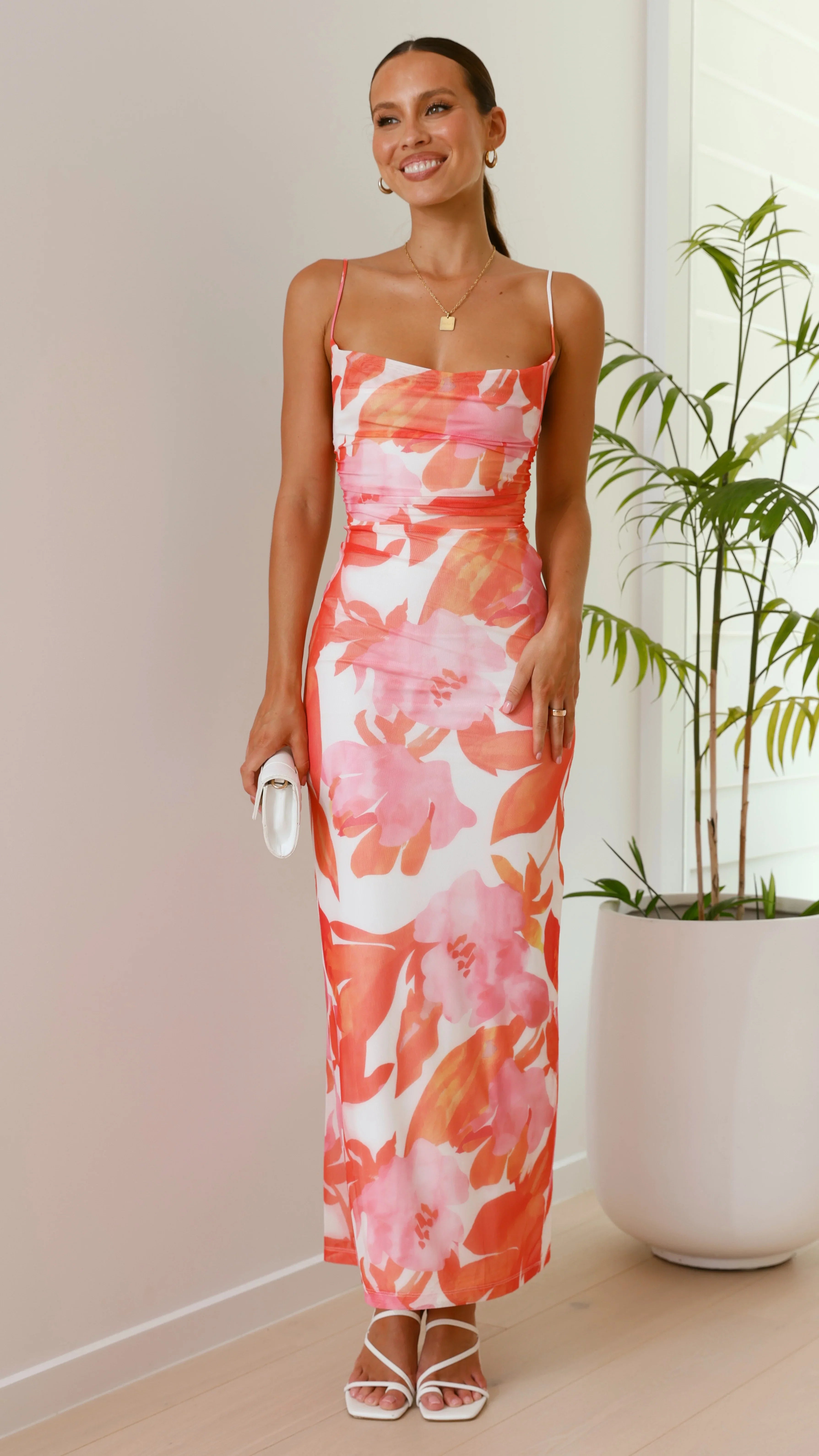 Ashley Maxi Dress Pink Orange Floral