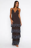 Princess Maxi Dress Chocolate Blue Polka Dot