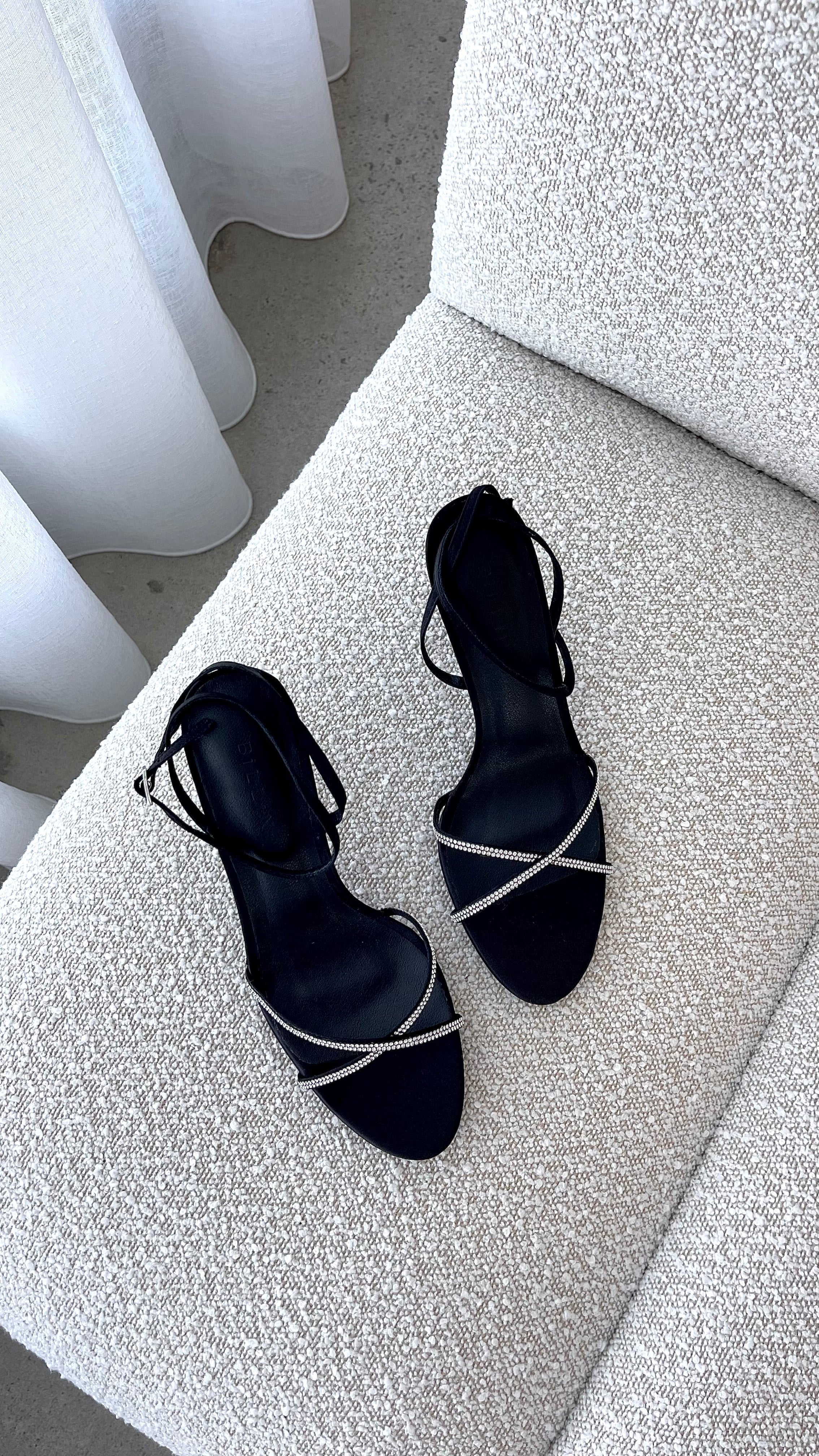 Vixin Heels Black Satin Diamante