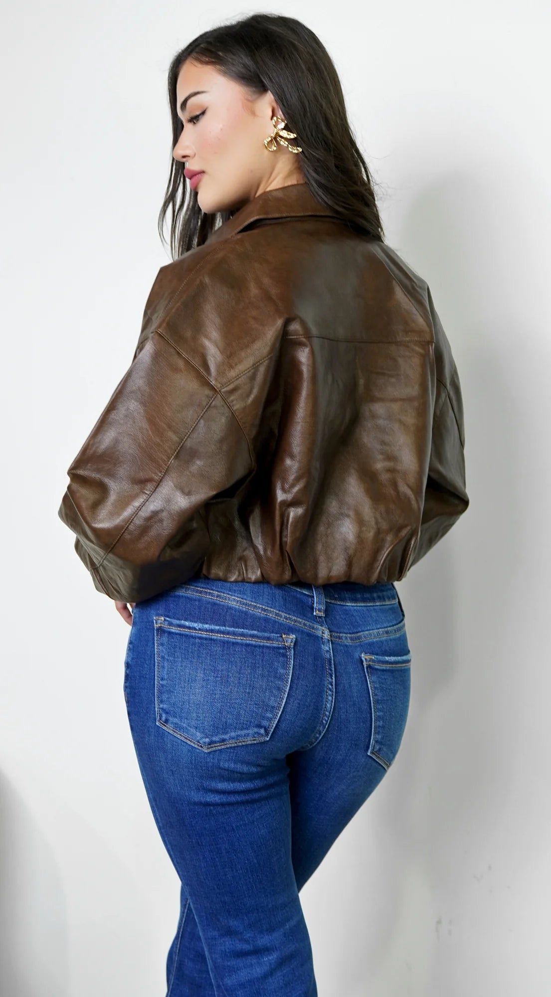 Nolair Bomber PU Leather Jacket Brown