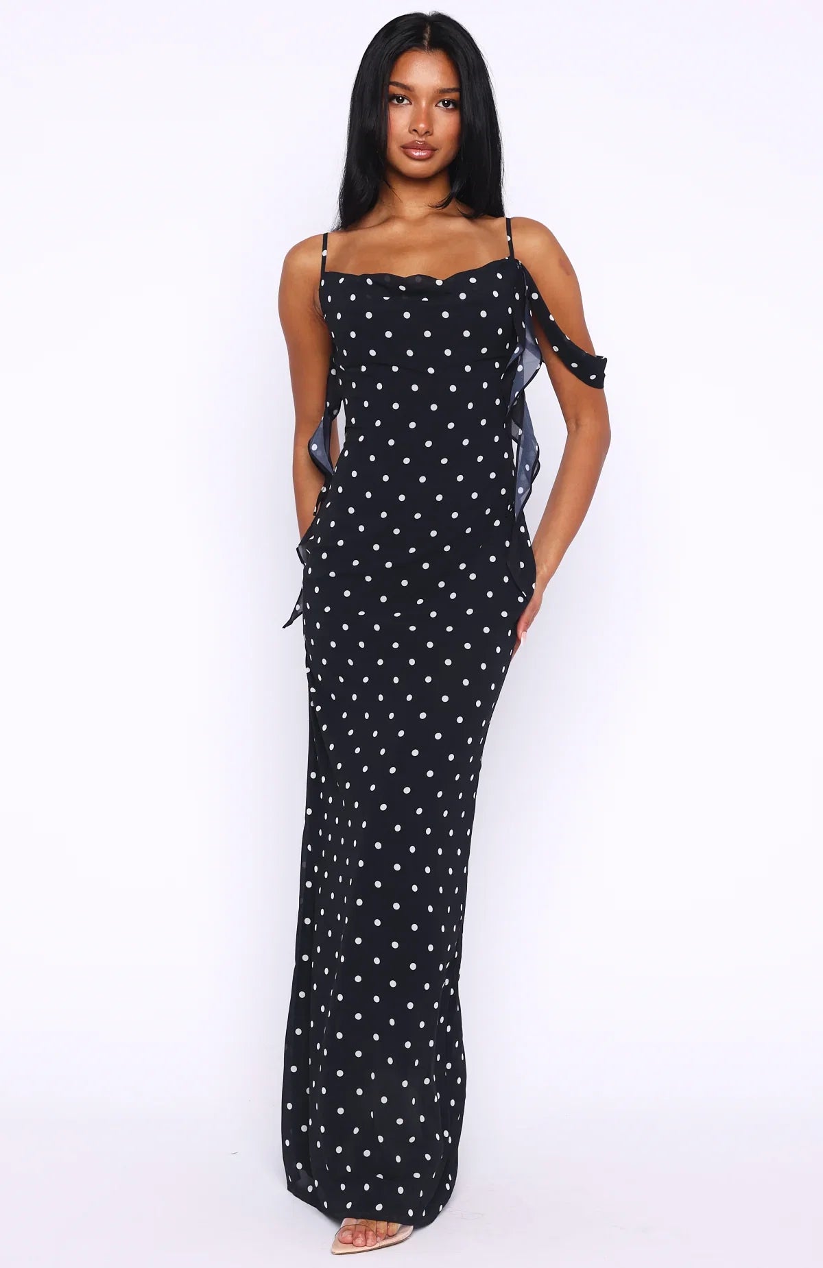 Love Blossoms Maxi Dress Black White Polka Dot