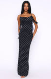 Love Blossoms Maxi Dress Black White Polka Dot