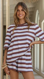 Bobby Crew Neck Tee Blue Chocolate Stripe