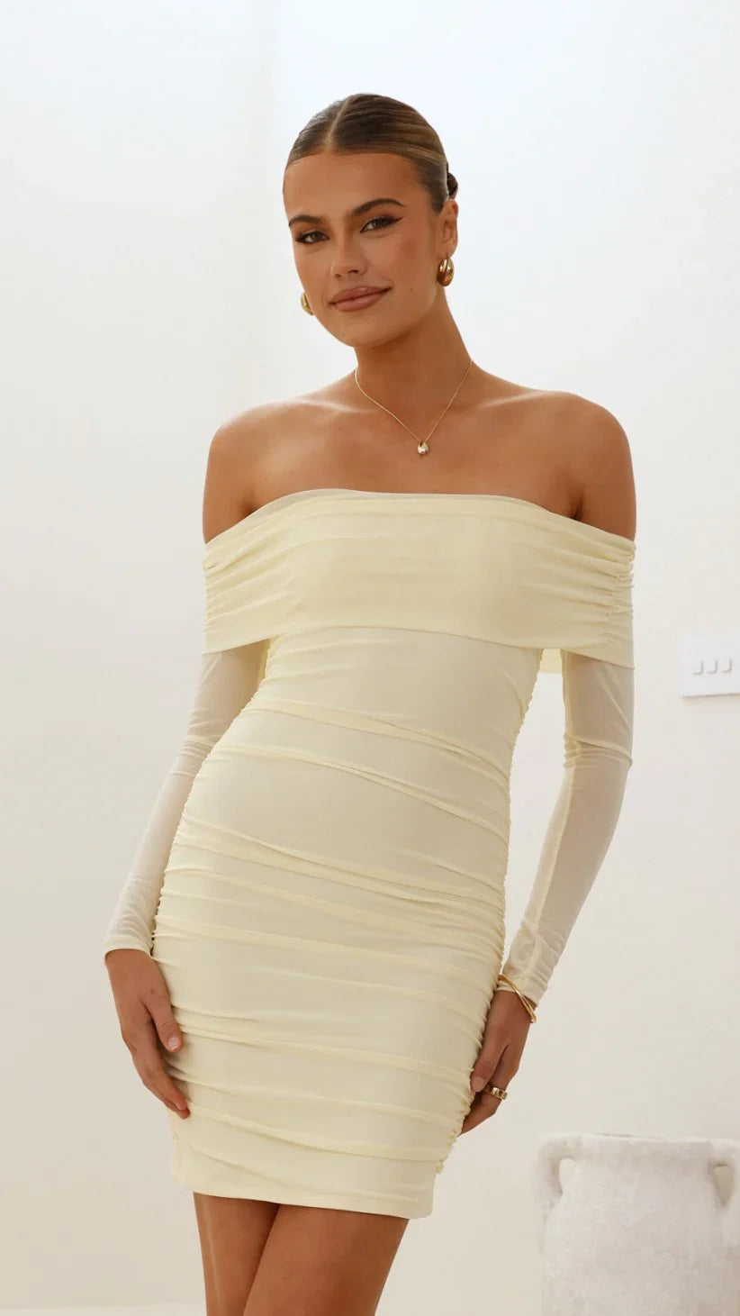 Isadora Off Shoulder Mini Dress Yellow
