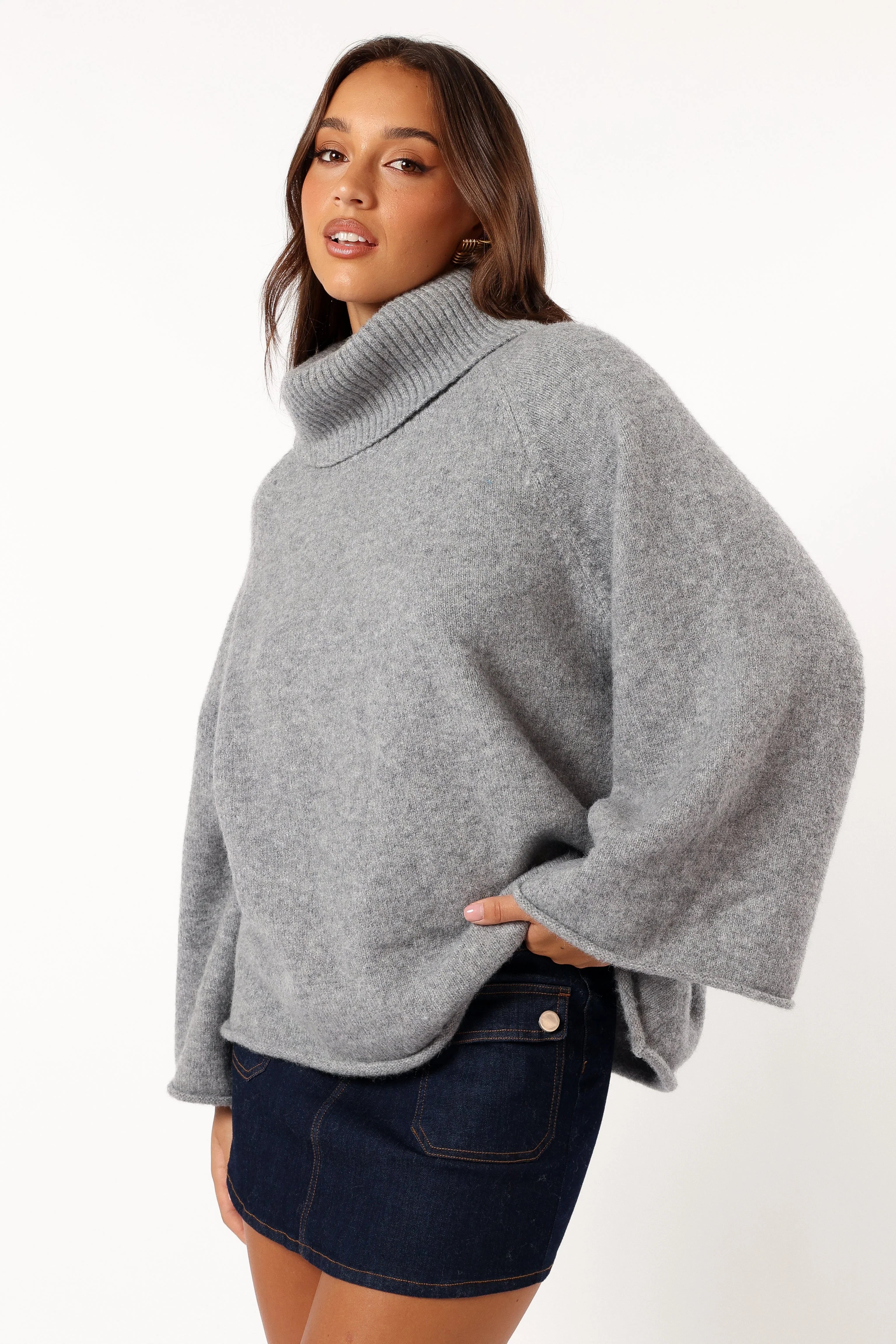 Bindy Cowlneck Knit Sweater Grey Marle