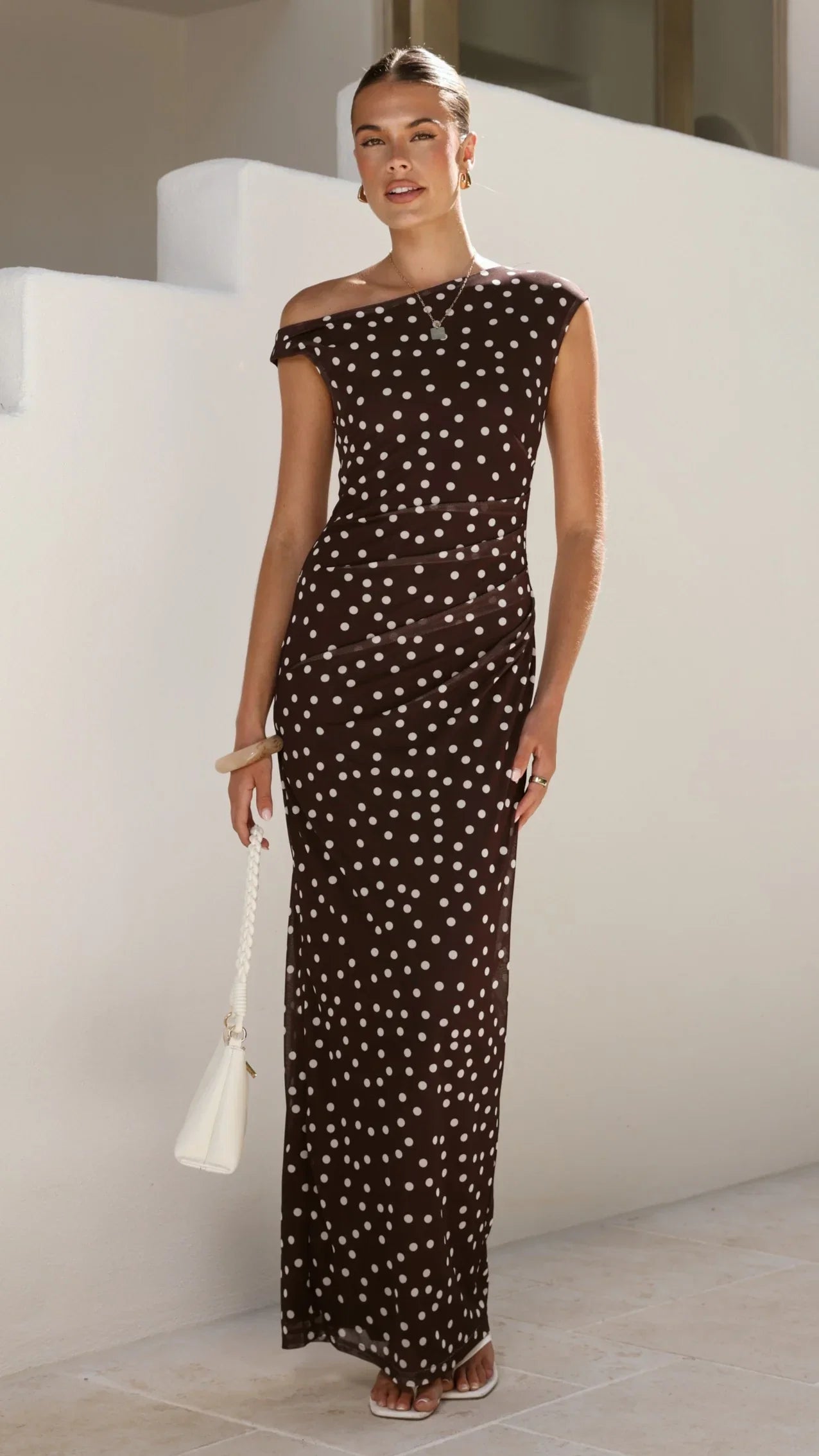 Lilani Maxi Dress Chocolate White Polka Dot