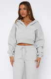Stay Lifted Cropped Hoodie Dark Grey Marle